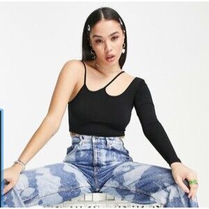 Pull&Bear Asymmetric One-Shoulder Crop Top S EUC Festival Y2K Acubi Clubwear